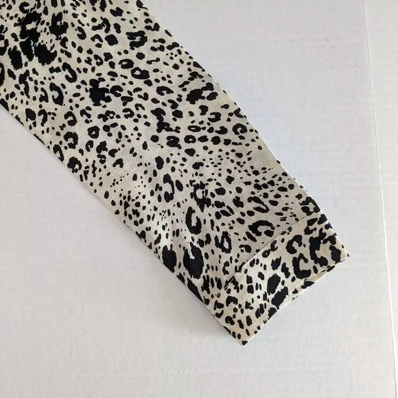 ZARA Woman's Long Sleeve Button Down Top Blouse Size M Cream Black Print - Picture 4 of 6